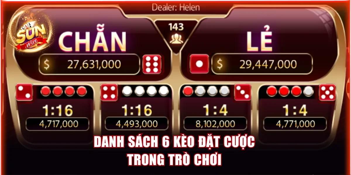 Xóc Đĩa Livestream Sunwin - Mở Hũ Trúng Ngay 800 Triệu 3 Danh sách 6 kèo đặt cược trong trò chơi